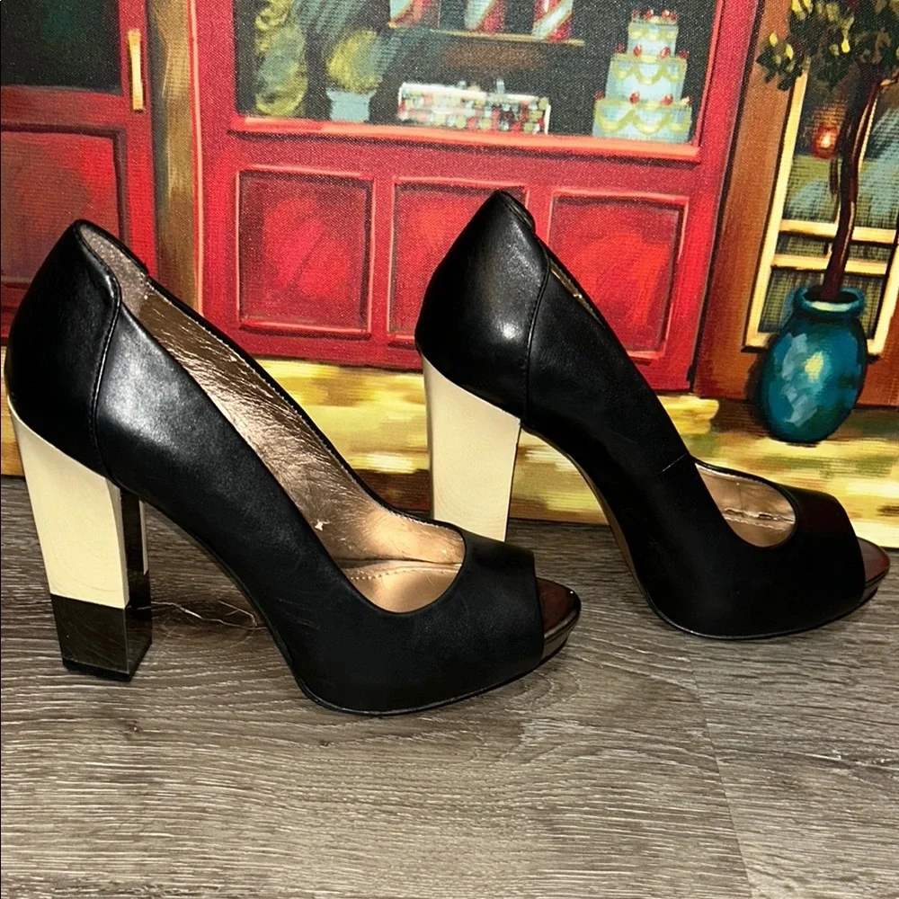 BCBGeneration Black Peep-Toe Stiletto Heels - Picture 6 of 15